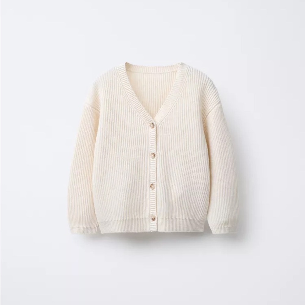 Zara Light Beige Ribbed Knit Cardigan Little Girl 4-5